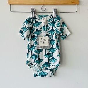 NWT Kate Quinn organic cotton short sleeve bodysuit blue echinacea flower onesie